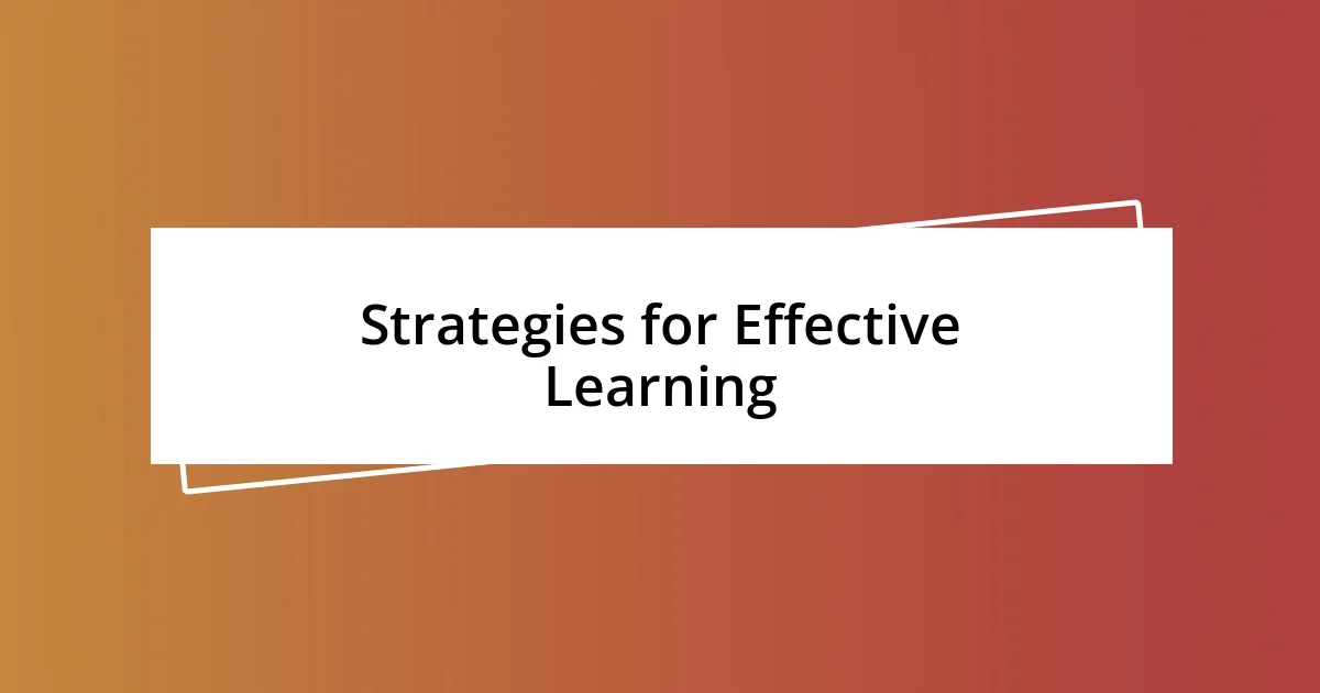 Strategies for Effective Learning